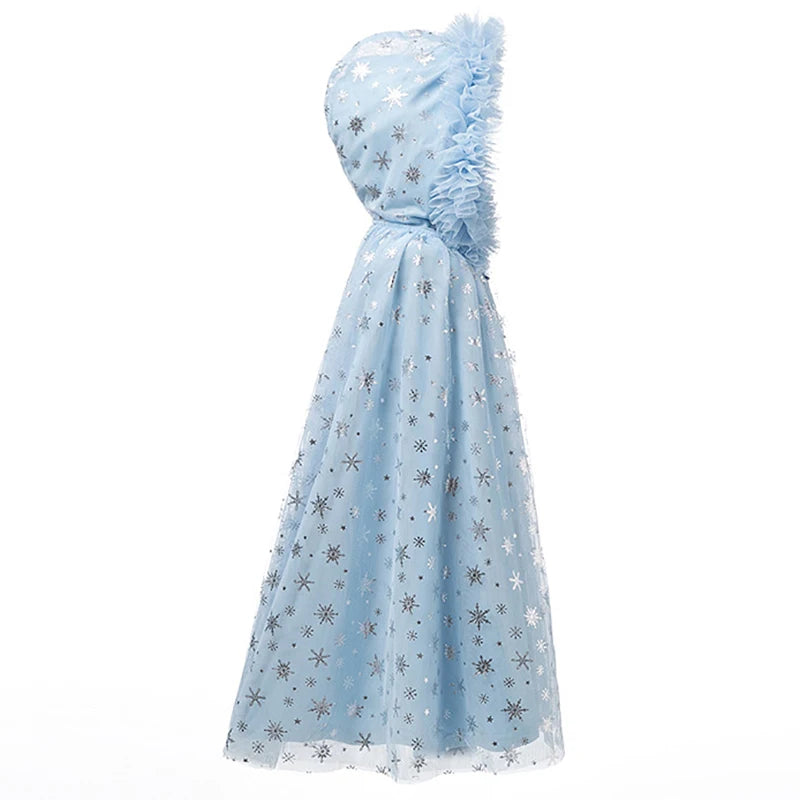 Snowflake Sparkle hooded cape for girls, close-up – Magic Tree Kids