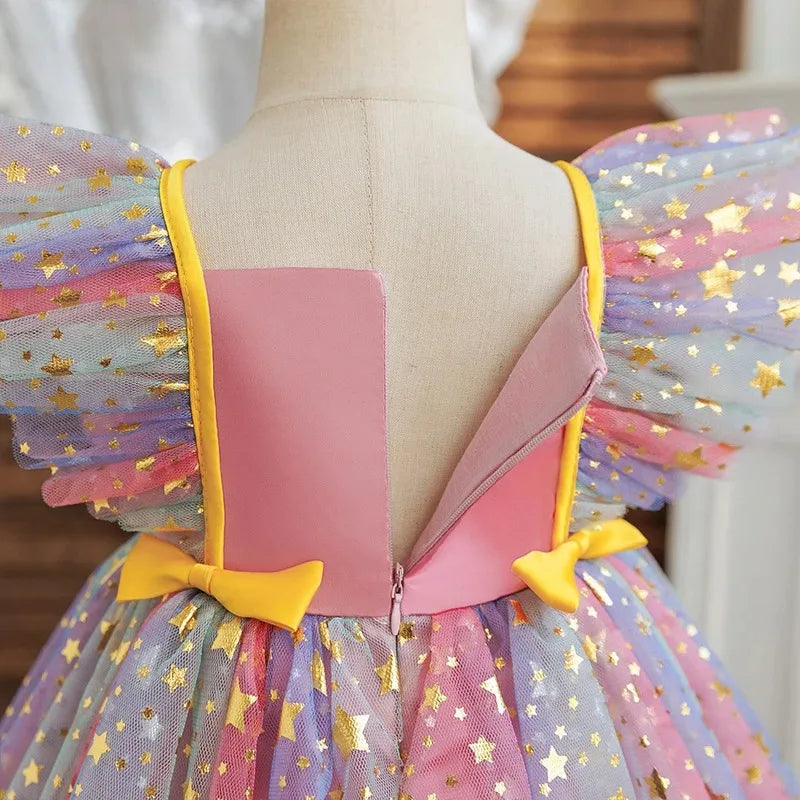 Ruffled tutu skirt detail of girls' Star Idol sequin gown