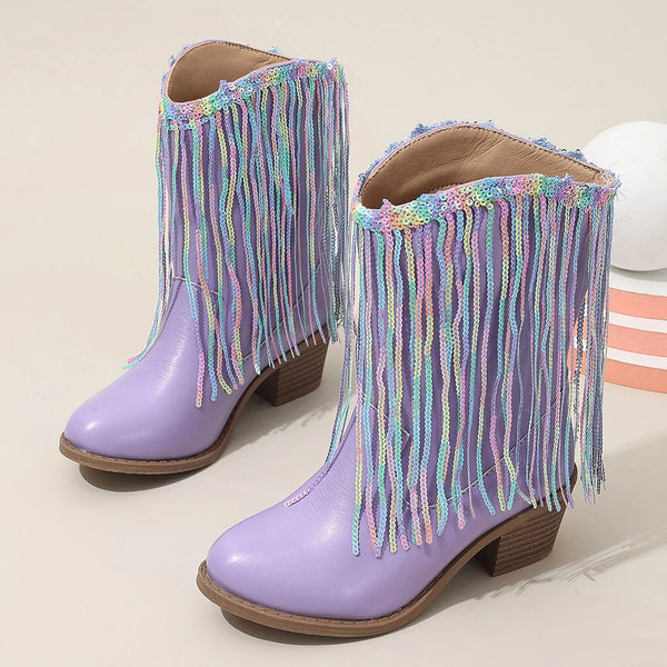 Purple tassel cowgirl boots for girls by Magic Tree Kids