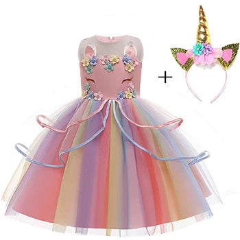 Flared ball-gown unicorn dress for birthdays and dress-up play