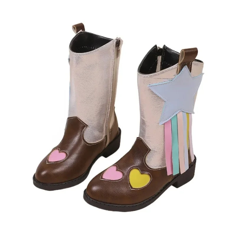 Pair of Magic Tree Kids girls' western riding boots in brown