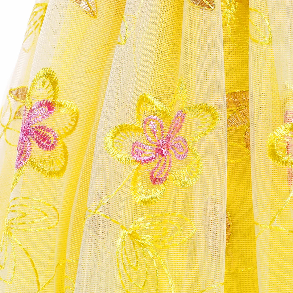 Yellow Princess Dress for girls, detail view – Magic Tree Kids