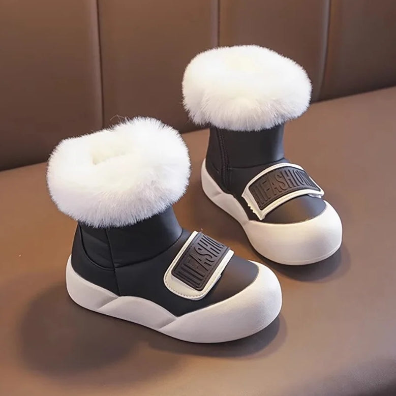 Faux Fur Lined Velcro Winter Boots Black
