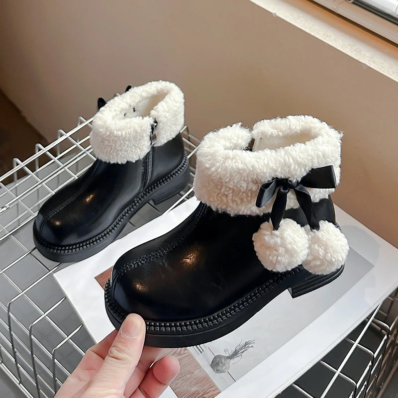 Black Pom-Pom Lined Winter Boots