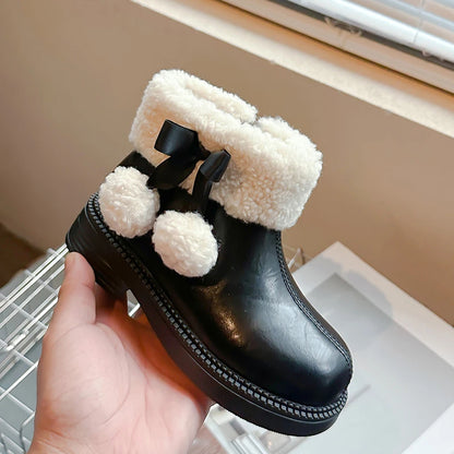 Black Pom-Pom Lined Winter Boots