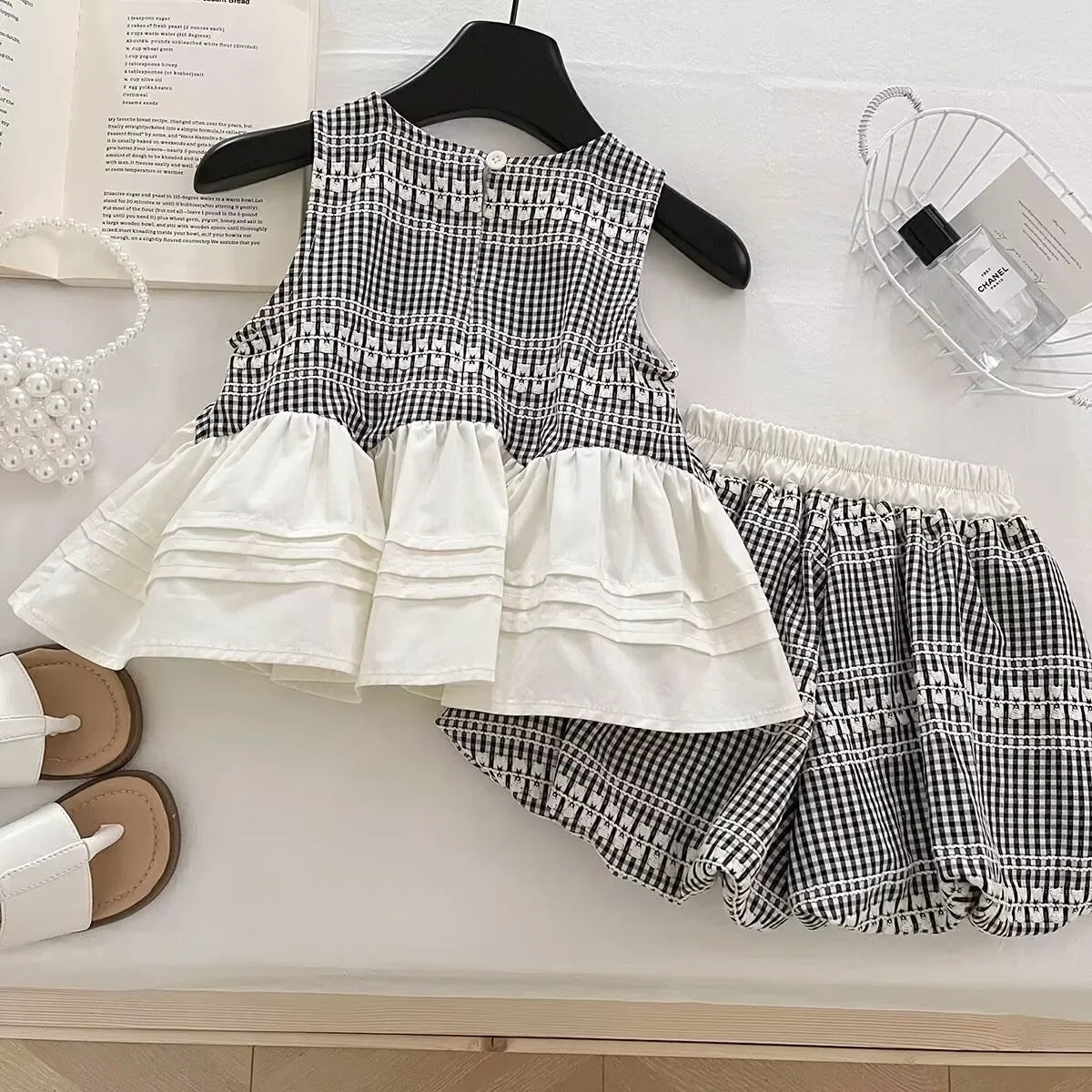 Sweet Picnic – Black & White Gingham Girls Set