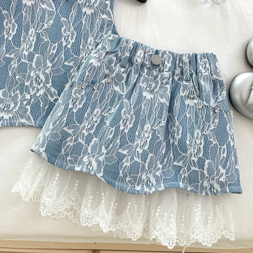Lace Blossom Blue & White Girls Set