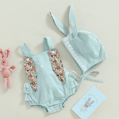 Baby Bunny Romper Set with Bonnet – Soft Blue