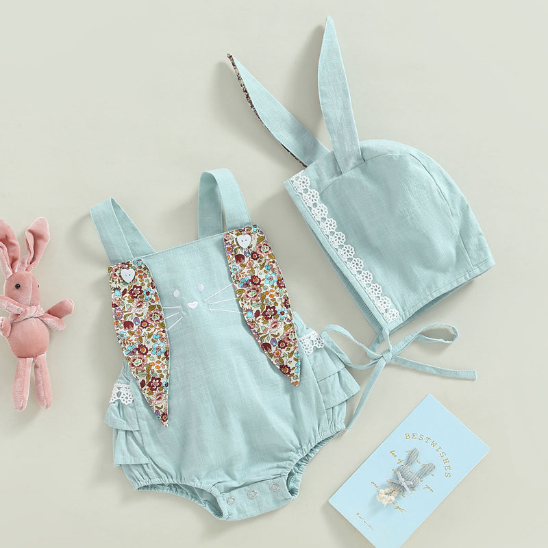 Baby Bunny Romper Set with Bonnet – Soft Blue