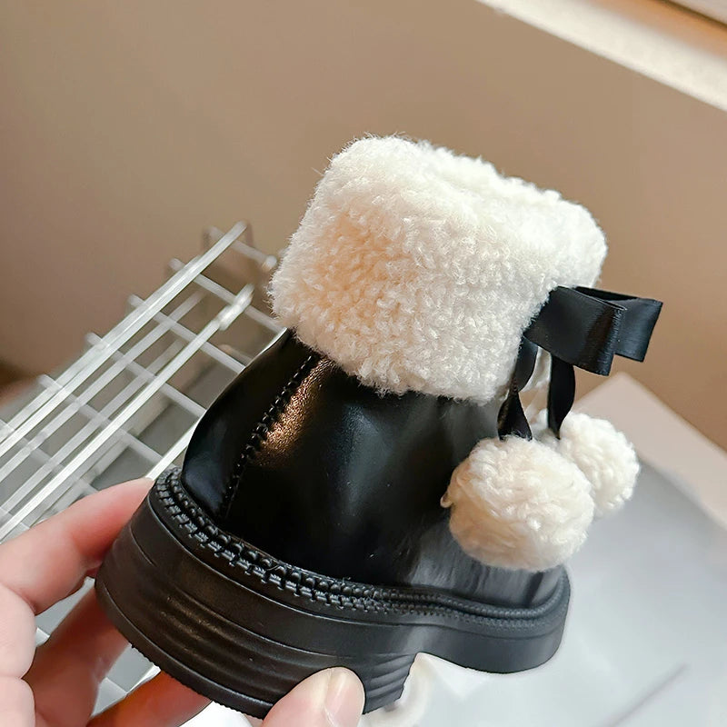 Black Pom-Pom Lined Winter Boots