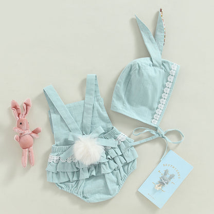 Baby Bunny Romper Set with Bonnet – Soft Blue