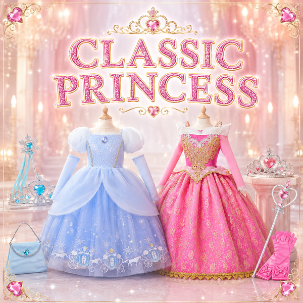 Classic princess dress for girls - costume with tiara and tulle skirt