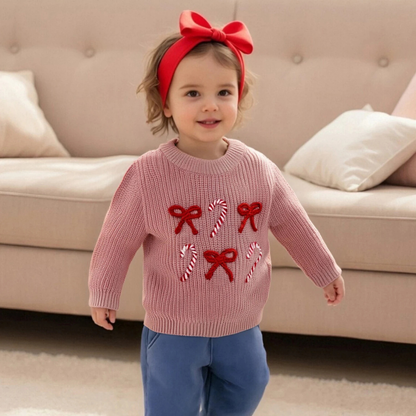 Girls’ Pink Candy Cane Christmas Sweater