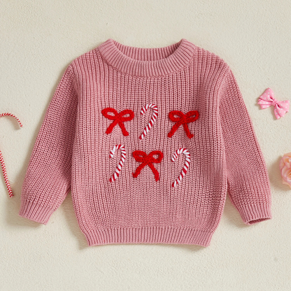 Girls’ Pink Candy Cane Christmas Sweater