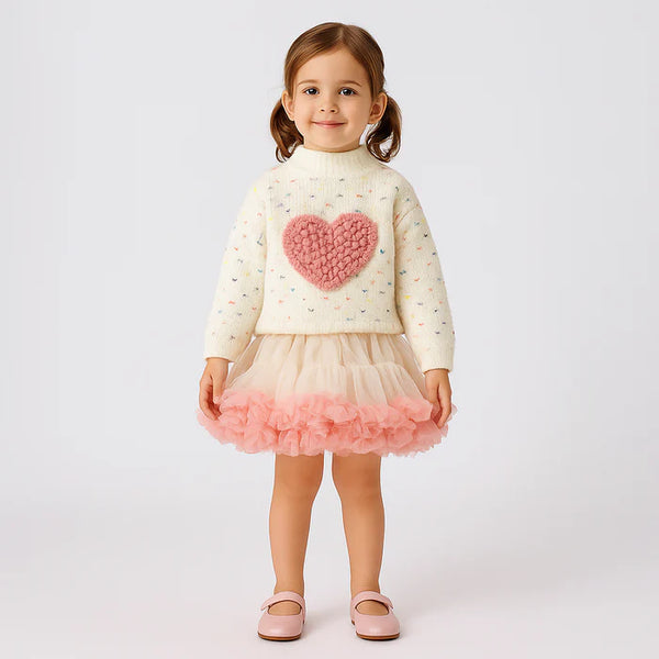 Abito Love Heart per ragazze: top in maglia e gonna in tulle 
