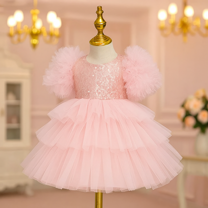 Rosa Tüll-Partykleid im Prinzessinnen-Stil mit Pailletten 