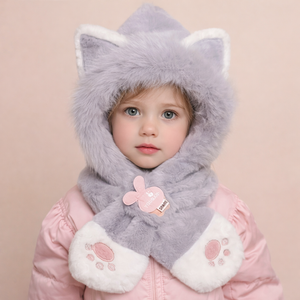 Sciarpa con cappuccio in peluche Grey Kitty per bambini