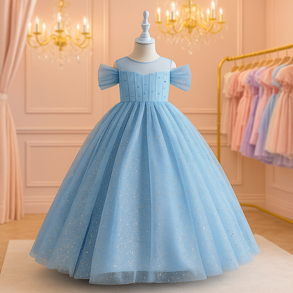 Long Princess Glitter Glamour Dress for Girls