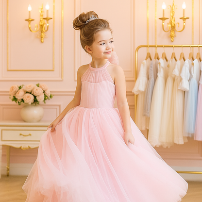Vestido largo de tul princesa rosa para niñas