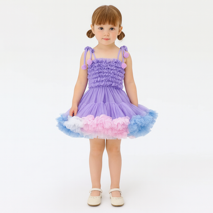Pink & Purple Ruffle Pompom Tutu Dress