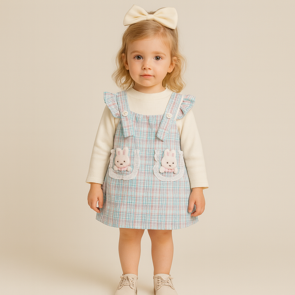 Baby Girl Plaid Bunny Dress – Long Sleeve Outfit