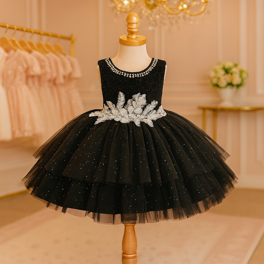Girls Black Sparkle Tulle Party Dress