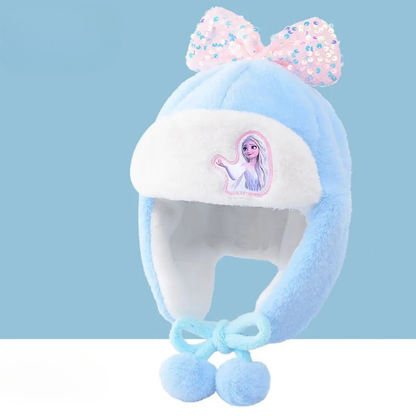 Cappello invernale di peluche della principessa del ghiaccio blu per bambini