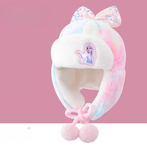 Cappello invernale in peluche per bambini, motivo principessa del ghiaccio pastello