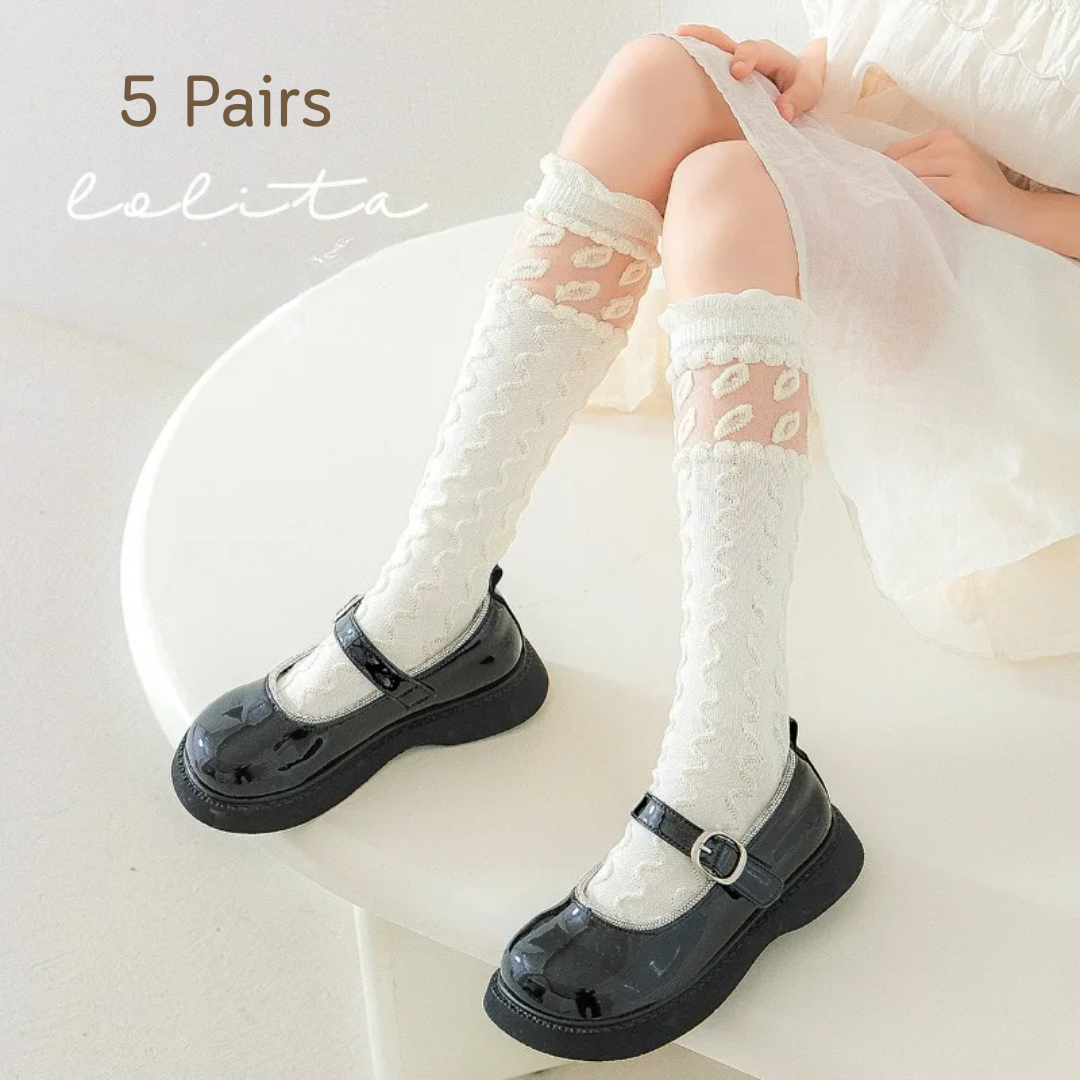 Lolita Strukturiertes Kniestrümpfe-Set – 5 Paar romantische Eleganz für Mädchen 