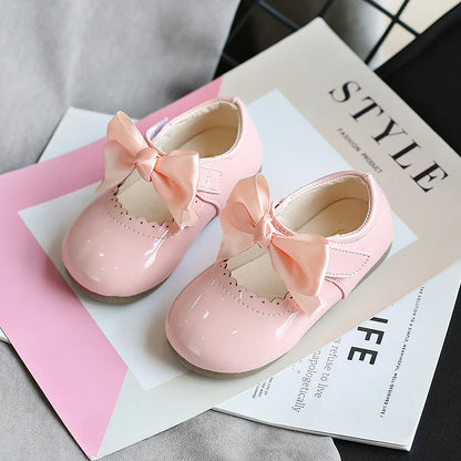 Girls’ Patent Leather Shoes with Satin Bow