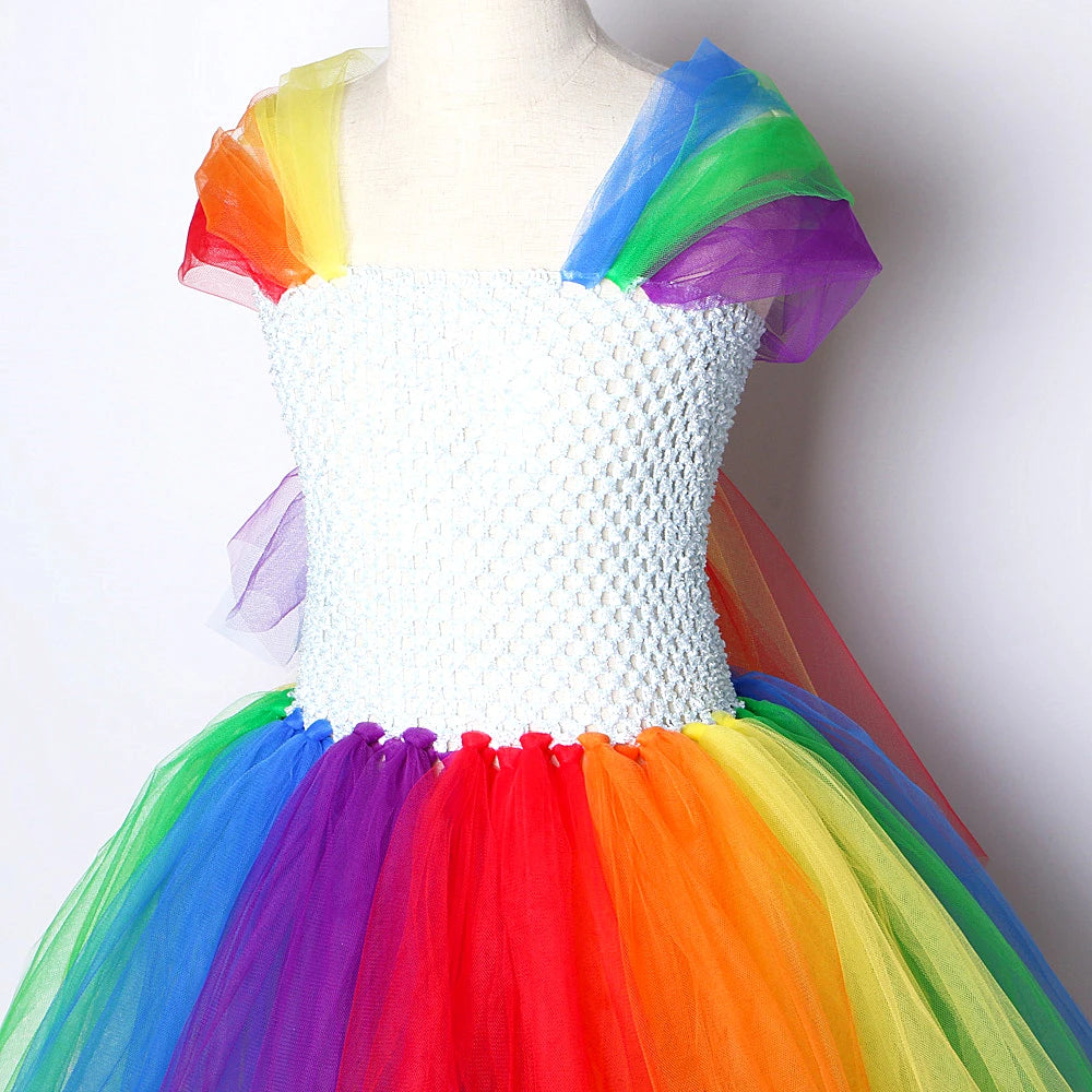 Vestido de tul de poni arcoíris para niñas 