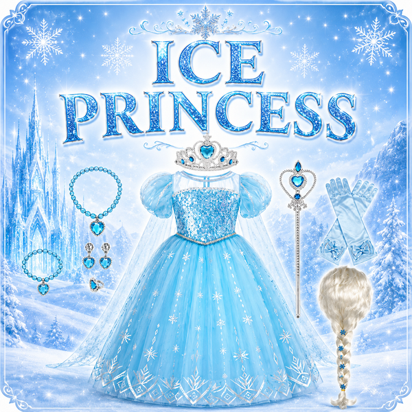 Ice princess dress for girls - Frozen inspired costume with cape