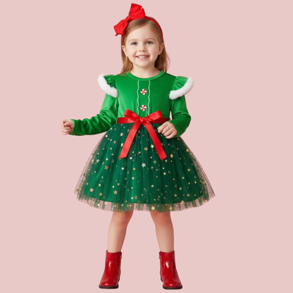 Christmas Elf Tulle Dress with Headband