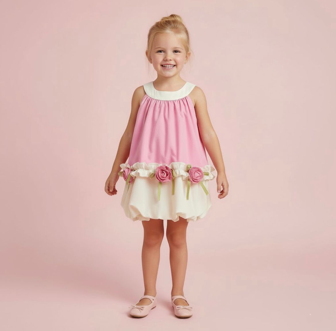 Pink Floral Appliqué Girls Set