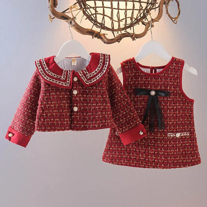 Rotes Pariser Tweed-Outfit für Mädchen