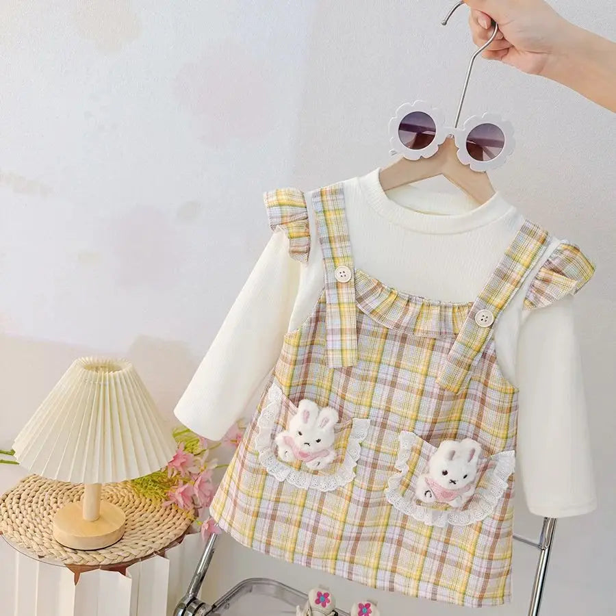 Baby Girl Plaid Bunny Dress – Long Sleeve Outfit