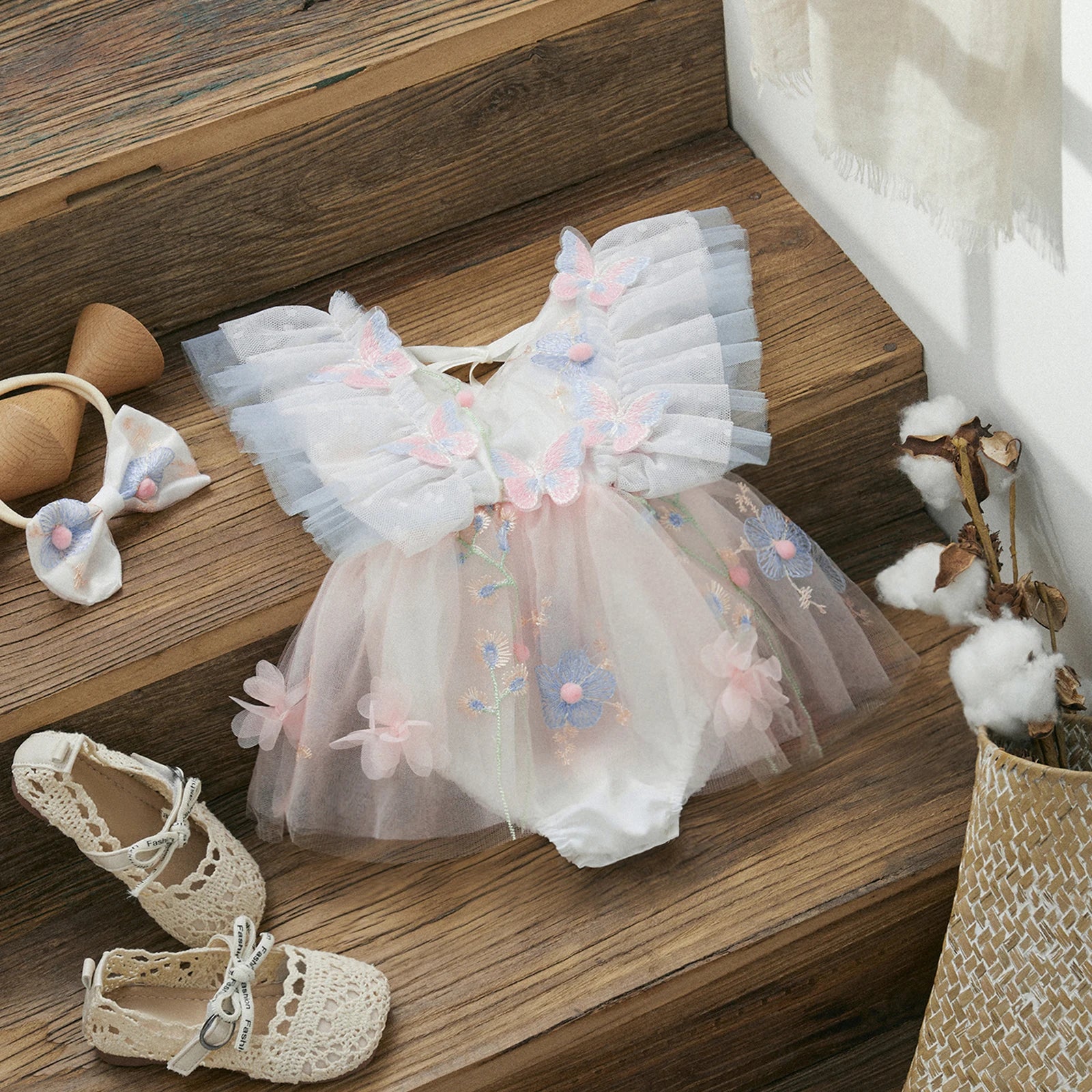 Conjunto de mameluco para bebé con estampado de mariposas