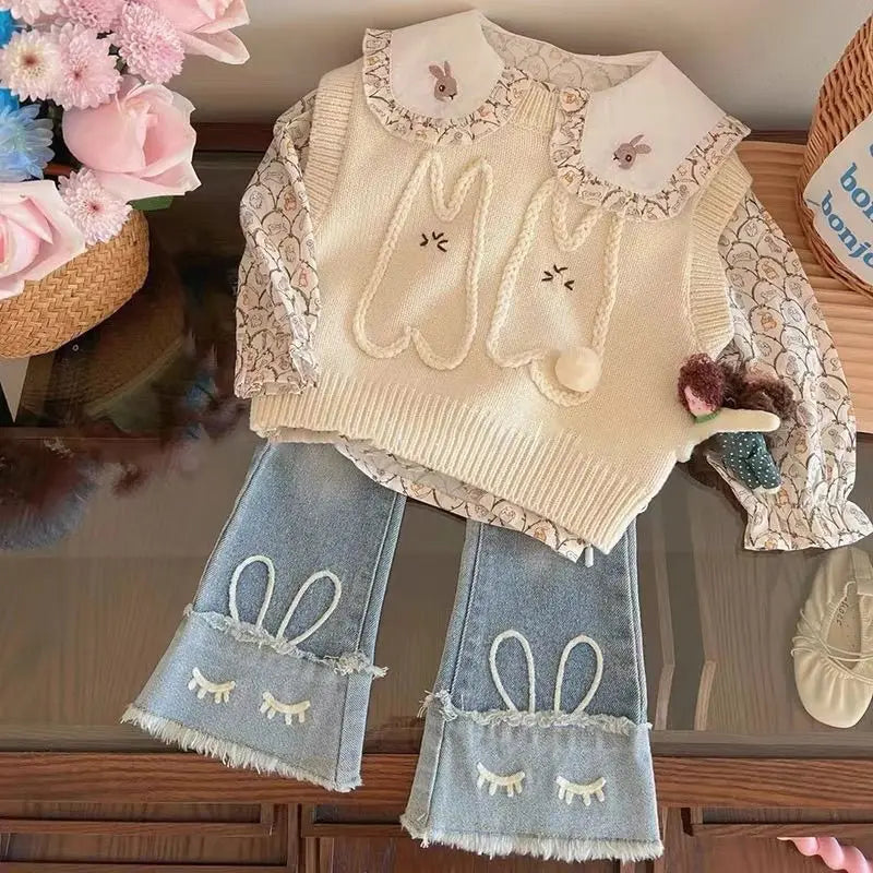 Bunny Knit & Jeans 3-Piece Girls' Set