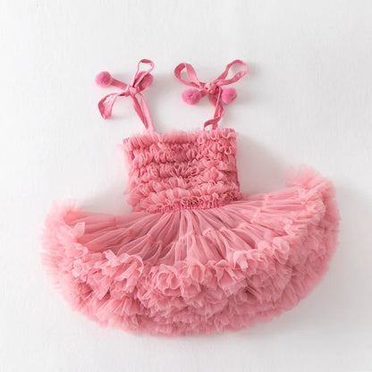 Pink & Purple Ruffle Pompom Tutu Dress