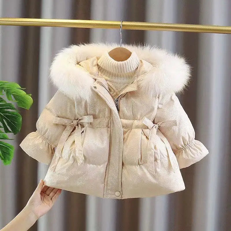 Winter Princess Puffer Coat – Soft Gold Elegance