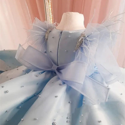 Traumprinzessin Blaues Mädchenkleid mit Perlen und Tüll 