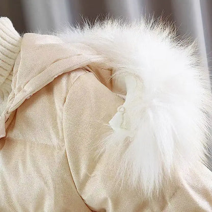 Winter Princess Puffer Coat – Soft Gold Elegance