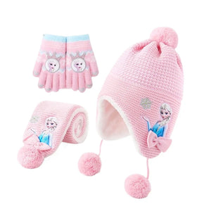 Set invernale con cappello, sciarpa e guanti della principessa delle nevi rosa