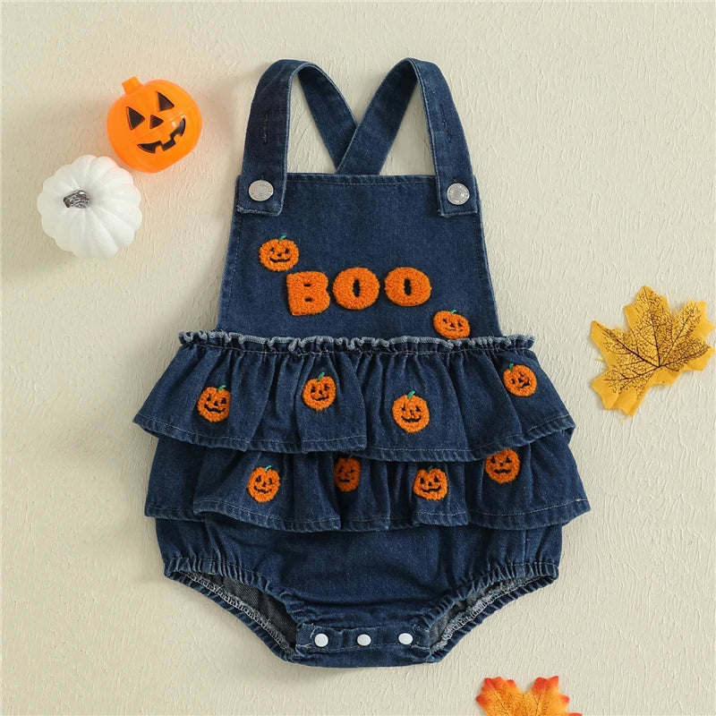 🎃 Boo Baby Halloween Denim Romper