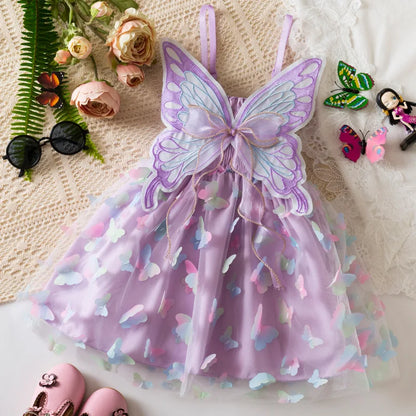 princess butterfly dress Charming Pink Tulle Dress With Butterfly Accents