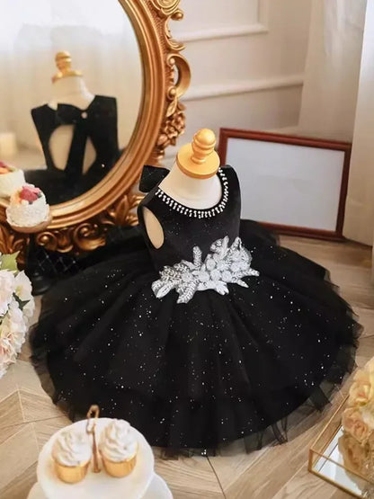 Girls Black Sparkle Tulle Party Dress