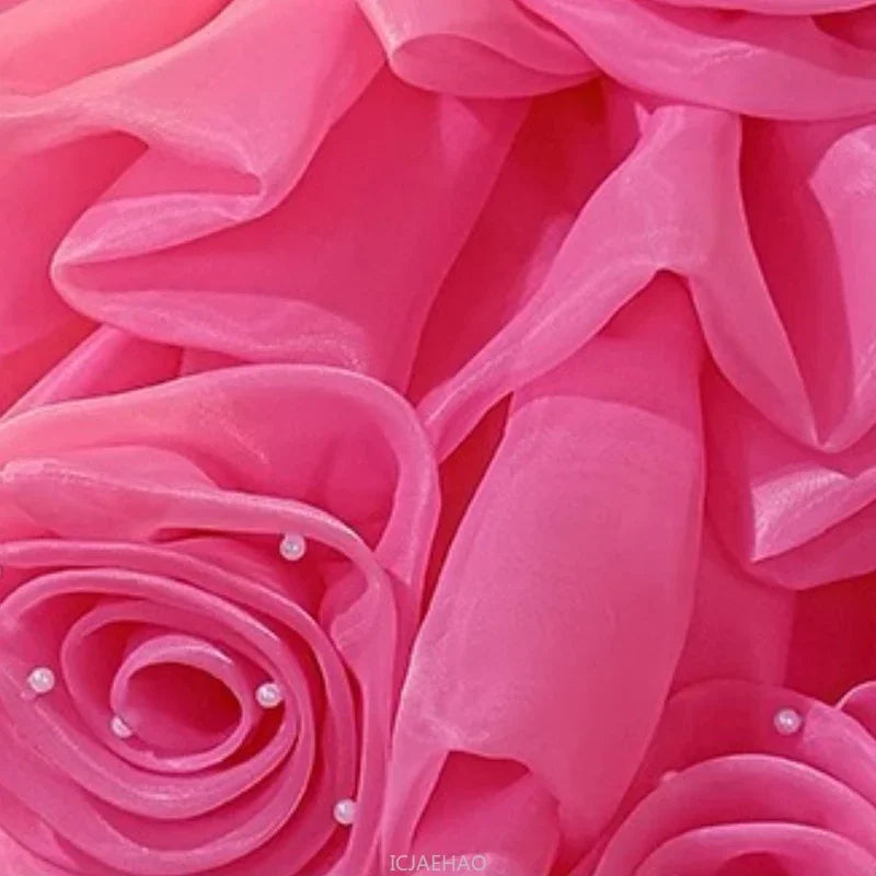 Vestido infantil rosa de lujo con lazos