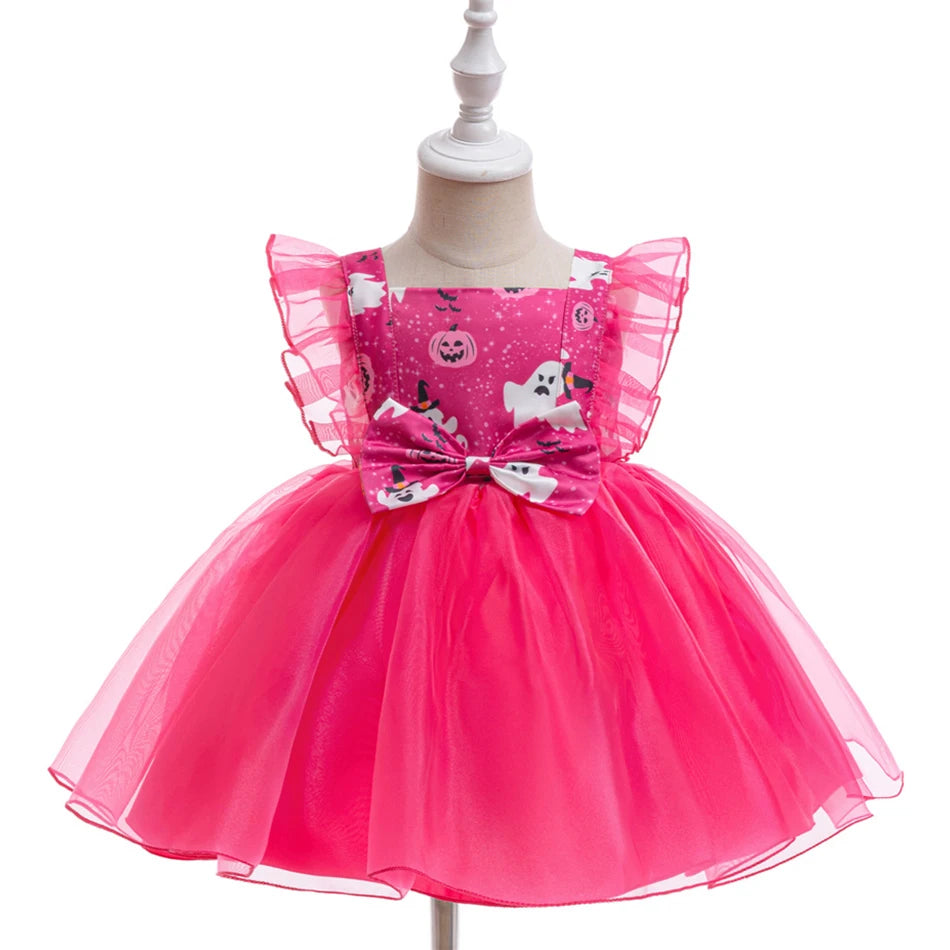 Pink Halloween Princess Dress with Ghost Print