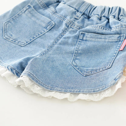 Daisy Denim Shorts with Lace Trim