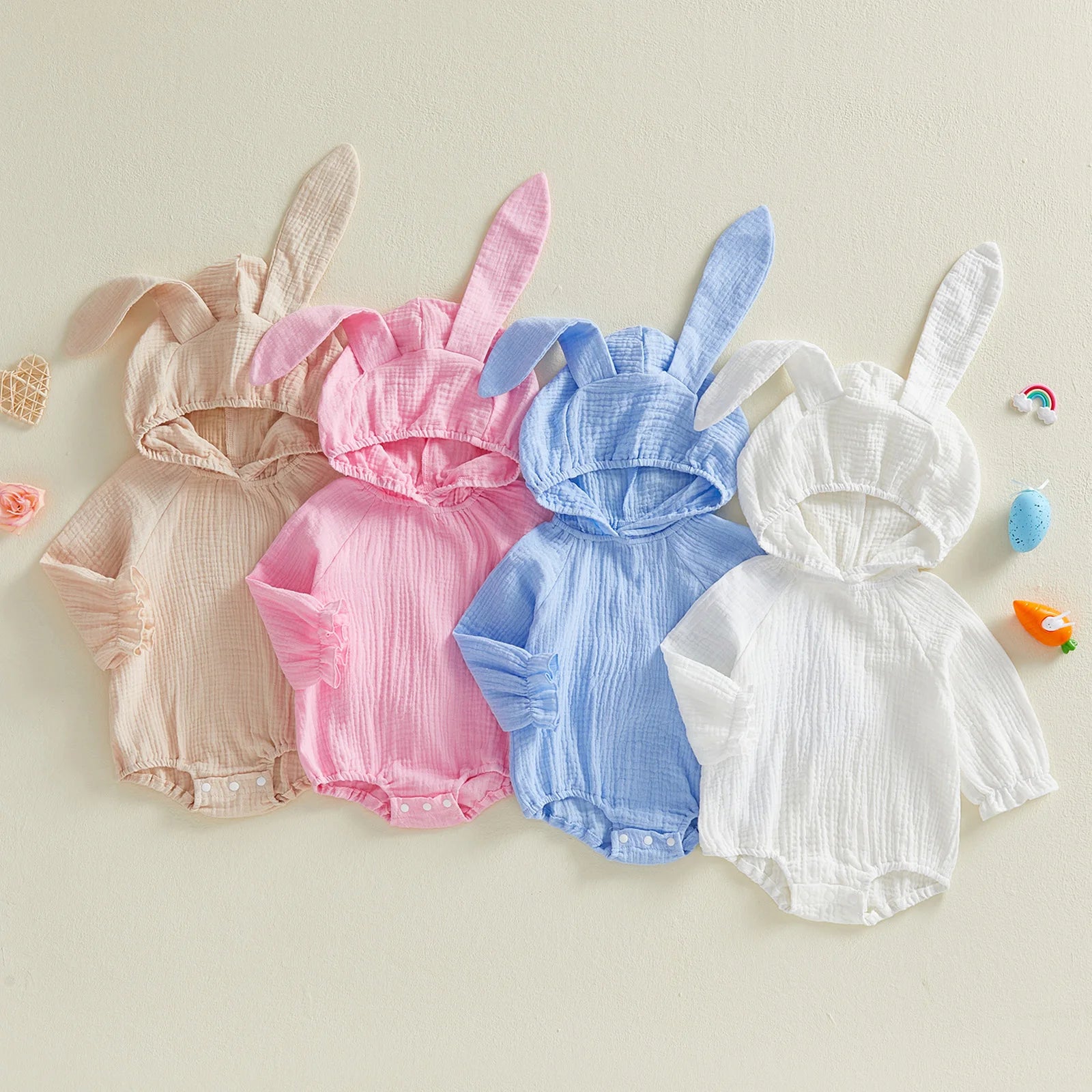 Baby Bunny Hooded Romper – Soft Muslin Cotton
